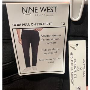 Nine West, Heidi Pull On Straight, Stretch Black Denim, Women's 12, New W/ Tags